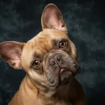 בולדוג צרפתי חמוד עם ראש מוטה הצידה