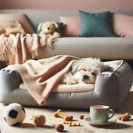 כלב שוכב על מיטת כלבים